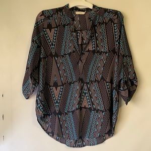 Nordstrom Lush Blue Graphic Print V-neck Blouse